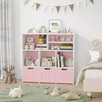 Organisateur de rangement pour jouets d'enfants avec 3 tiroirs mobiles et 6 compartiments de rangement pour salon, salle de jeux, chambre d'enfant, chambre à coucher, blanc et rose