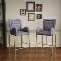 MAYEERTY Set of 2 28.75in Counter Height Bar Stools Velvet Upholstered Golden Legs With Footrest Gray for Kitchen Island