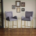MAYEERTY Set of 2 28.75in Counter Height Bar Stools Velvet Upholstered Golden Legs With Footrest Gray for Kitchen Island