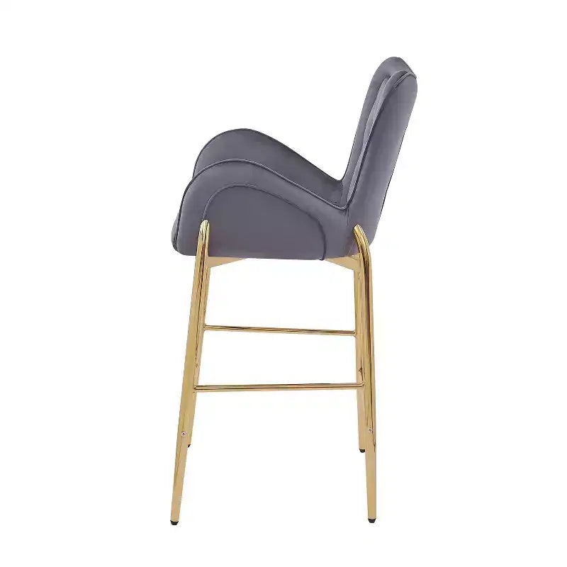 MAYEERTY Lot de 2 tabourets de bar hauteur comptoir 73 cm, revêtement velours, pieds dorés avec repose-pieds, gris pour îlot de cuisine
