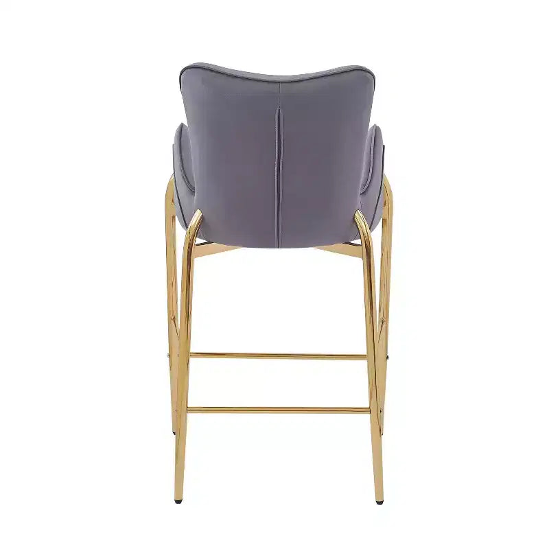 MAYEERTY Lot de 2 tabourets de bar hauteur comptoir 73 cm, revêtement velours, pieds dorés avec repose-pieds, gris pour îlot de cuisine