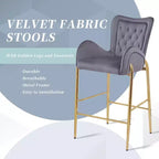 MAYEERTY Lot de 2 tabourets de bar hauteur comptoir 73 cm, revêtement velours, pieds dorés avec repose-pieds, gris pour îlot de cuisine