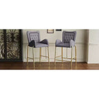 MAYEERTY Lot de 2 tabourets de bar hauteur comptoir 73 cm, revêtement velours, pieds dorés avec repose-pieds, gris pour îlot de cuisine