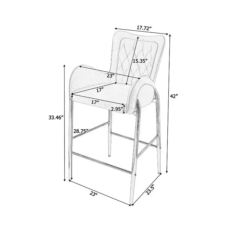 MAYEERTY Lot de 2 tabourets de bar hauteur comptoir 73 cm, revêtement velours, pieds dorés avec repose-pieds, gris pour îlot de cuisine