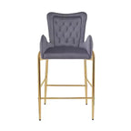 MAYEERTY Lot de 2 tabourets de bar hauteur comptoir 73 cm, revêtement velours, pieds dorés avec repose-pieds, gris pour îlot de cuisine