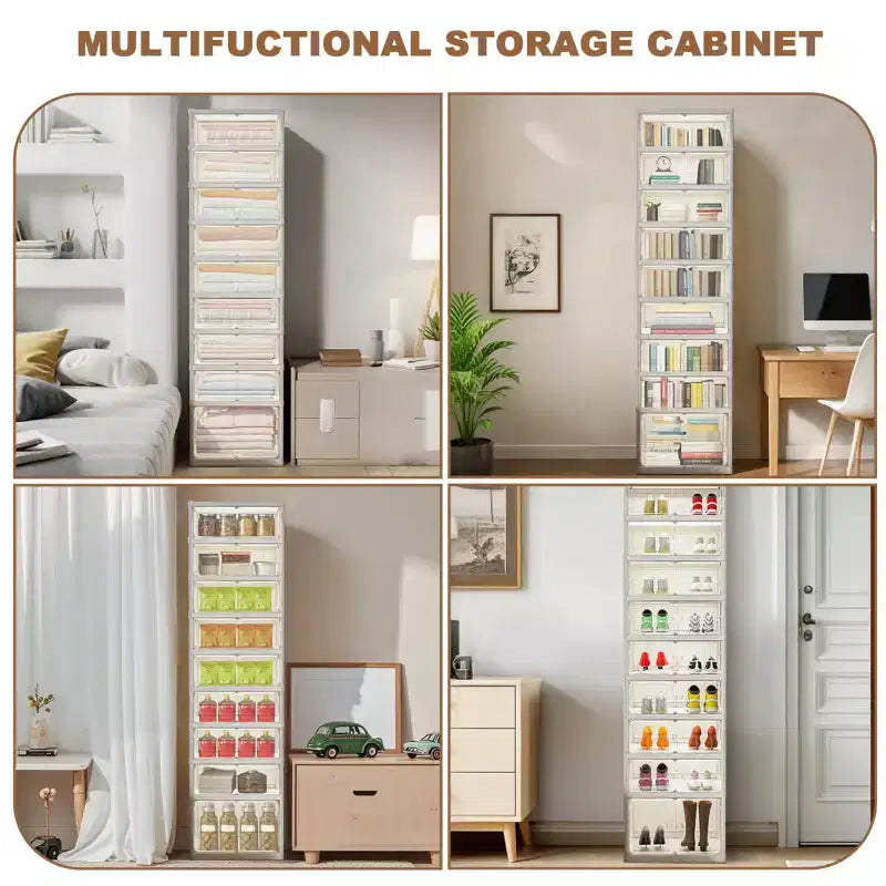 Meuble à chaussures pliable à 9 niveaux, armoire de rangement à chaussures pliable avec couvercles et porte transparente magnétique, boîtes de rangement pour chaussures pour couloir