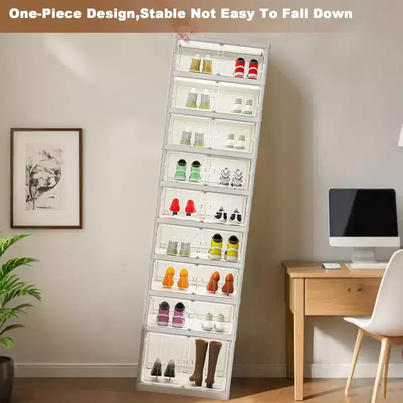 Meuble à chaussures pliable à 9 niveaux, armoire de rangement à chaussures pliable avec couvercles et porte transparente magnétique, boîtes de rangement pour chaussures pour couloir