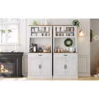 Meuble de rangement de cuisine de 71 po avec portes vitrées et support pour micro-ondes, grand meuble de cuisine autoportant