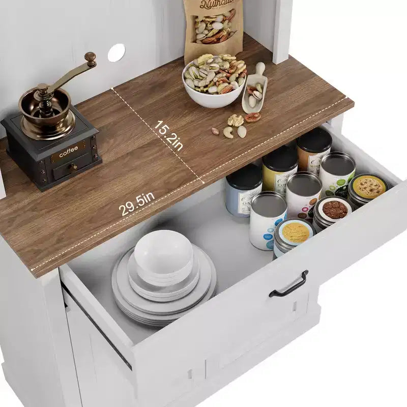 Meuble de rangement de cuisine de 71 po avec portes vitrées et support pour micro-ondes, grand meuble de cuisine autoportant