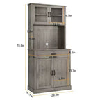 Meuble de rangement de cuisine de 71 po avec portes vitrées et support pour micro-ondes, grand meuble de cuisine autoportant