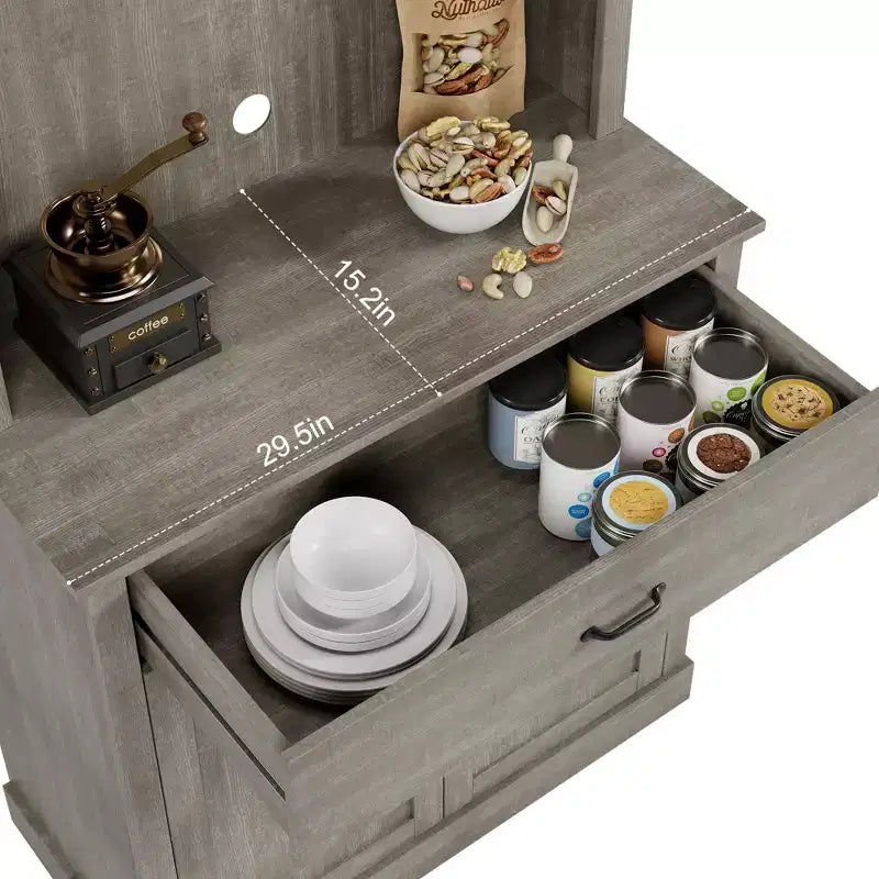 Meuble de rangement de cuisine de 71 po avec portes vitrées et support pour micro-ondes, grand meuble de cuisine autoportant