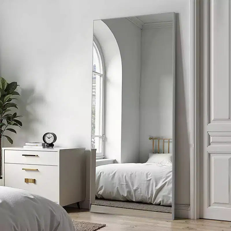 PexFix 31 in. W x 71 in. H Rectangular Metal Framed Full Length Wall Mirror Free Standing Mirror in Silver