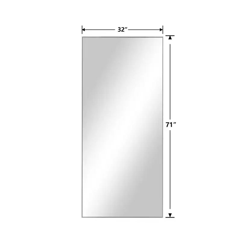 PexFix Miroir mural rectangulaire de 31 po L x 71 po H, avec cadre en métal, pleine longueur, autoportant, argent