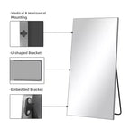 PexFix Miroir mural rectangulaire de 31 po L x 71 po H, avec cadre en métal, pleine longueur, autoportant, argent