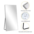 PexFix Miroir mural rectangulaire de 31 po L x 71 po H, avec cadre en métal, pleine longueur, autoportant, argent