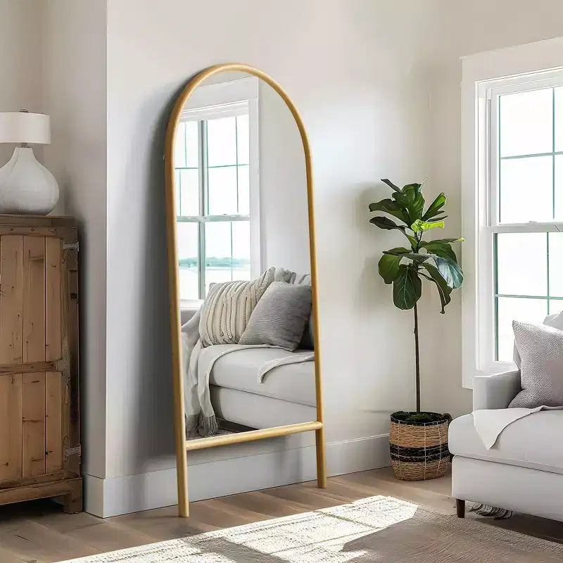 PexFix 31 po (L) x 71 po (H) Miroir en pied arqué, style échelle, avec cadre en bois massif, de couleur marron