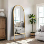 PexFix 31 po (L) x 71 po (H) Miroir en pied arqué, style échelle, avec cadre en bois massif, de couleur marron