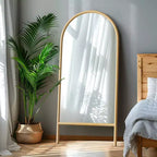 PexFix 31 po (L) x 71 po (H) Miroir en pied arqué, style échelle, avec cadre en bois massif, de couleur marron