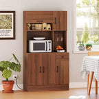 Costway 66 Meuble de Rangement Haut de Cuisine avec Station de Chargement Marron
