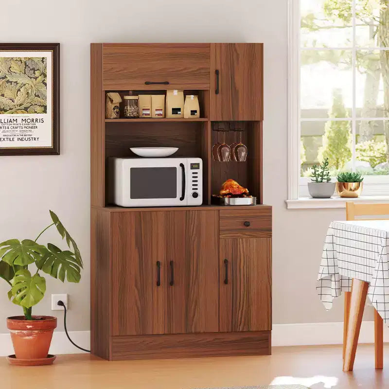 Costway 66 Meuble de Rangement Haut de Cuisine avec Station de Chargement Marron