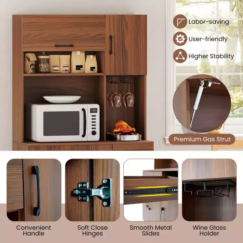 Costway 66 Meuble de Rangement Haut de Cuisine avec Station de Chargement Marron