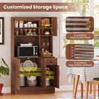 Costway 66 Meuble de Rangement Haut de Cuisine avec Station de Chargement Marron