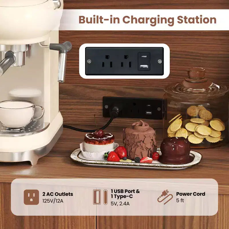 Costway 66 Meuble de Rangement Haut de Cuisine avec Station de Chargement Marron