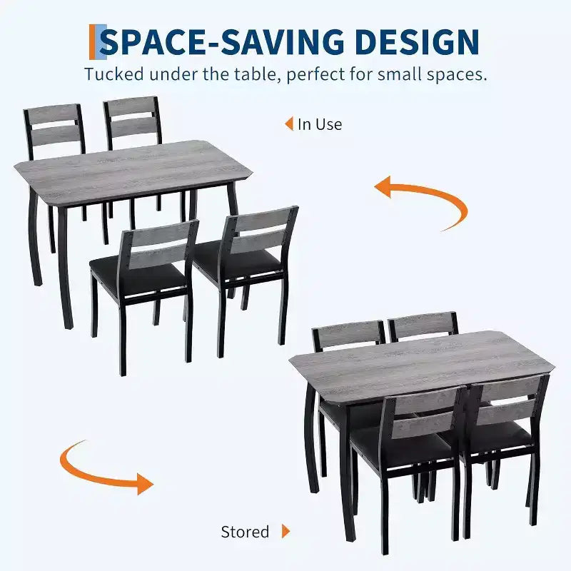 Ensemble de salle à manger moderne 5 pièces pour 4 personnes, chaises avec sièges rembourrés confortables, cadre en métal robuste, design peu encombrant, parfait pour la maison et l'appartement