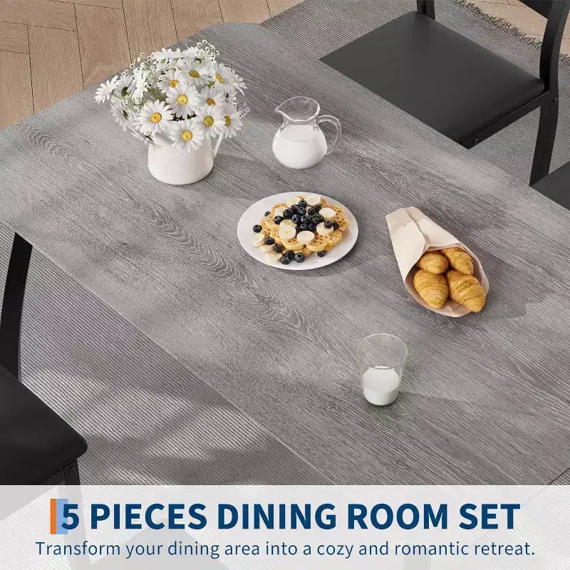 Ensemble de salle à manger moderne 5 pièces pour 4 personnes, chaises avec sièges rembourrés confortables, cadre en métal robuste, design peu encombrant, parfait pour la maison et l'appartement