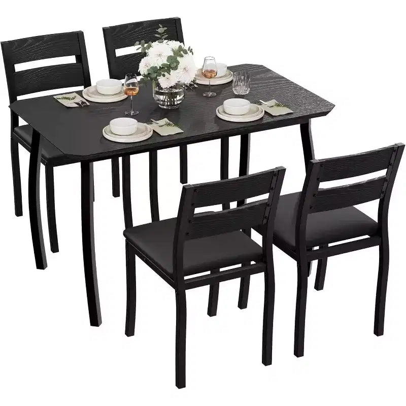 Ensemble de salle à manger moderne 5 pièces pour 4 personnes, chaises avec sièges rembourrés confortables, cadre en métal robuste, design peu encombrant, parfait pour la maison et l'appartement
