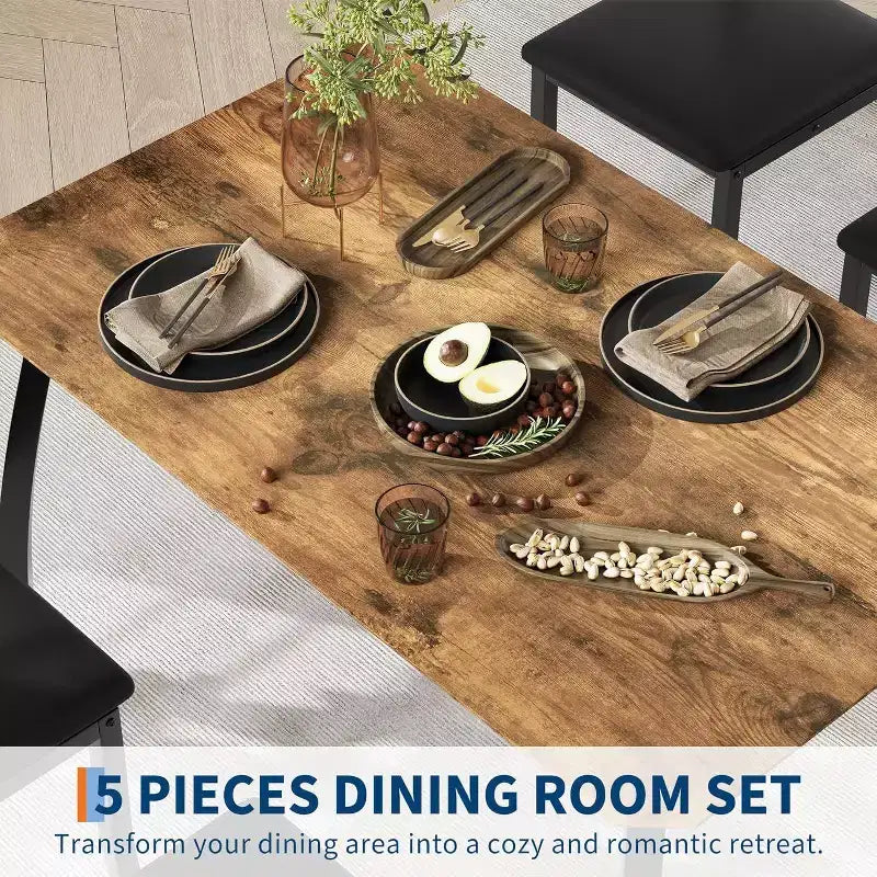 Ensemble de salle à manger moderne 5 pièces pour 4 personnes, chaises avec sièges rembourrés confortables, cadre en métal robuste, design peu encombrant, parfait pour la maison et l'appartement
