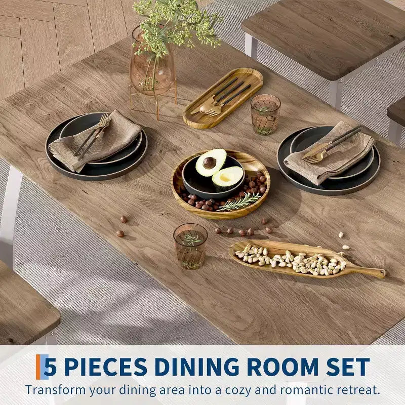 Ensemble de salle à manger moderne 5 pièces pour 4 personnes, chaises avec sièges rembourrés confortables, cadre en métal robuste, design peu encombrant, parfait pour la maison et l'appartement
