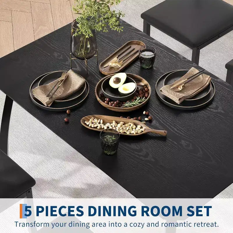 Ensemble de salle à manger moderne 5 pièces pour 4 personnes, chaises avec sièges rembourrés confortables, cadre en métal robuste, design peu encombrant, parfait pour la maison et l'appartement