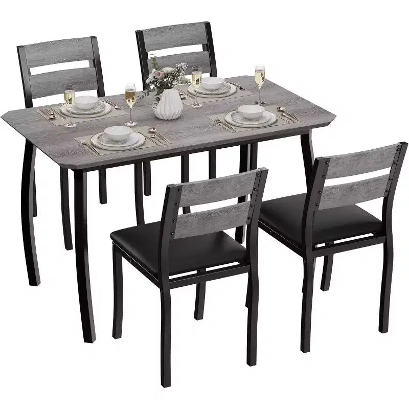 Ensemble de salle à manger moderne 5 pièces pour 4 personnes, chaises avec sièges rembourrés confortables, cadre en métal robuste, design peu encombrant, parfait pour la maison et l'appartement