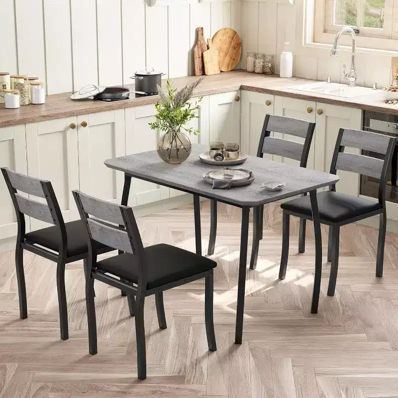 Ensemble de salle à manger moderne 5 pièces pour 4 personnes, chaises avec sièges rembourrés confortables, cadre en métal robuste, design peu encombrant, parfait pour la maison et l'appartement