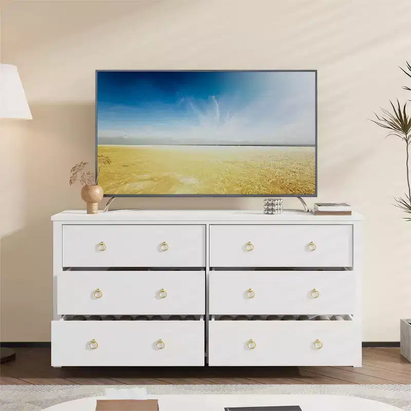 Commode à 3 tiroirs pour chambre à coucher, commode en bois avec poignées dorées, meuble TV console multimédia, commode autoportante pour salon