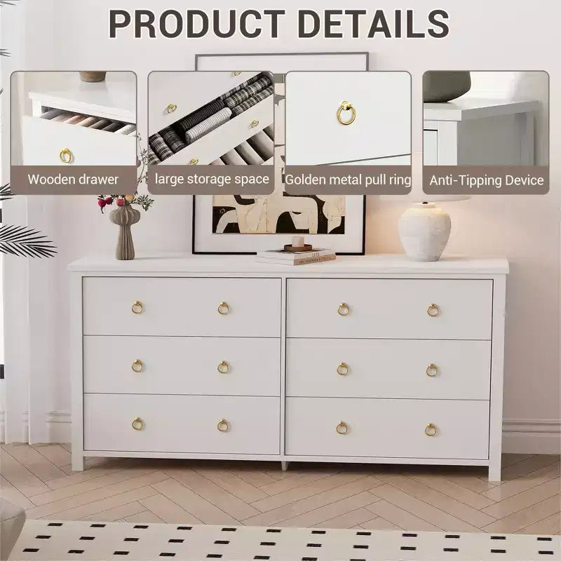 Commode à 3 tiroirs pour chambre à coucher, commode en bois avec poignées dorées, meuble TV console multimédia, commode autoportante pour salon