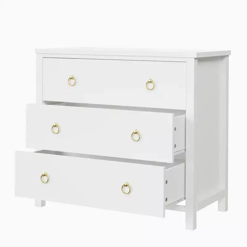 Commode à 3 tiroirs pour chambre à coucher, commode en bois avec poignées dorées, meuble TV console multimédia, commode autoportante pour salon