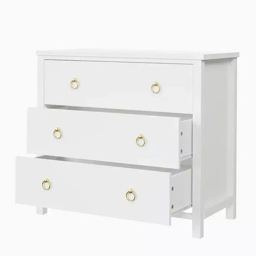 Commode à 3 tiroirs pour chambre à coucher, commode en bois avec poignées dorées, meuble TV console multimédia, commode autoportante pour salon