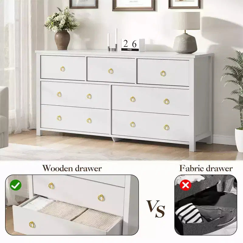 Commode à 3 tiroirs pour chambre à coucher, commode en bois avec poignées dorées, meuble TV console multimédia, commode autoportante pour salon