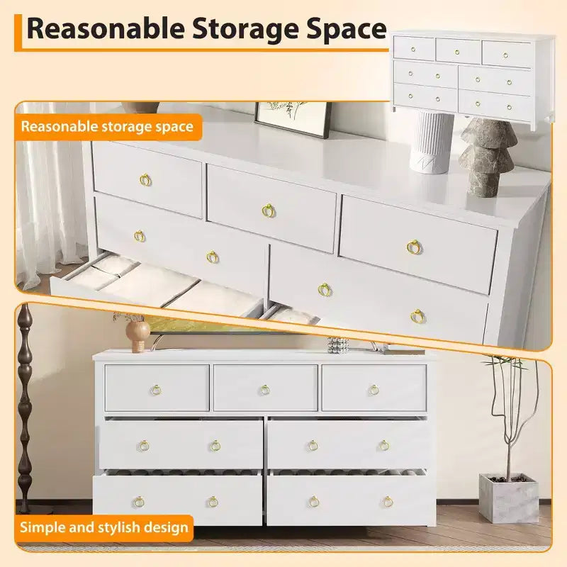 Commode à 3 tiroirs pour chambre à coucher, commode en bois avec poignées dorées, meuble TV console multimédia, commode autoportante pour salon