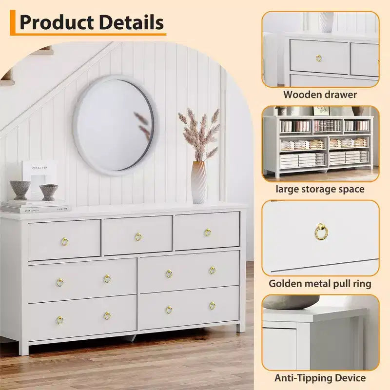 Commode à 3 tiroirs pour chambre à coucher, commode en bois avec poignées dorées, meuble TV console multimédia, commode autoportante pour salon