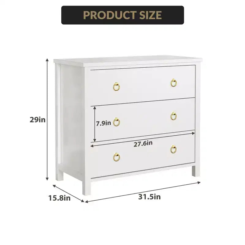 Commode à 3 tiroirs pour chambre à coucher, commode en bois avec poignées dorées, meuble TV console multimédia, commode autoportante pour salon