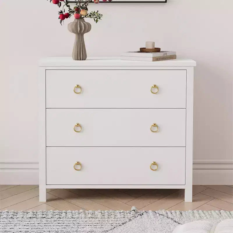 3 Drawer Dresser for Bedroom, Wooden Chest of Drawers with Gold Handles, Media Console Table TV Stand, Freestanding Closet Dresser for Living Room
