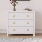 3 Drawer Dresser for Bedroom, Wooden Chest of Drawers with Gold Handles, Media Console Table TV Stand, Freestanding Closet Dresser for Living Room