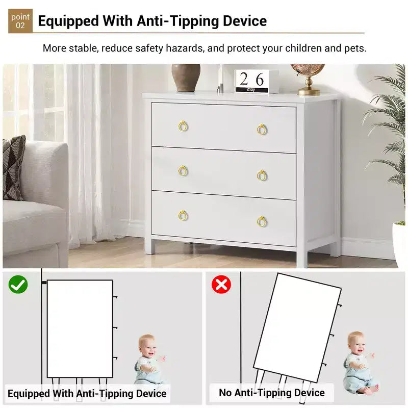 Commode à 3 tiroirs pour chambre à coucher, commode en bois avec poignées dorées, meuble TV console multimédia, commode autoportante pour salon