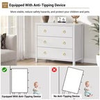 Commode à 3 tiroirs pour chambre à coucher, commode en bois avec poignées dorées, meuble TV console multimédia, commode autoportante pour salon