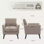 Fauteuil d'appoint en tissu Acekool avec pieds en bois, fauteuil de style moderne du milieu du siècle pour salon, chambre à coucher, appartement
