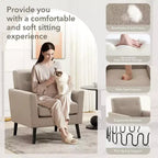 Fauteuil d'appoint en tissu Acekool avec pieds en bois, fauteuil de style moderne du milieu du siècle pour salon, chambre à coucher, appartement
