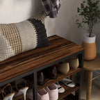 MAYEERTY Meuble d'entrée avec 5 crochets, banc et rangement à chaussures pour 10 paires de chaussures, portemanteau et banc à chaussures 2 en 1